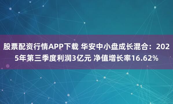 股票配资行情APP下载 华安中小盘成长混合：2025年第三季度利润3亿元 净值增长率16.62%